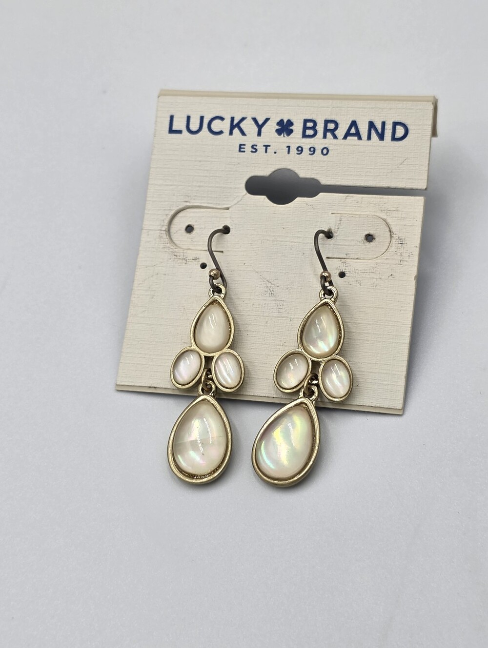 Lucky‎ Brand Gold Tone Iridescent Faux Mother of Pearl Tiered Drop Earrings NEW